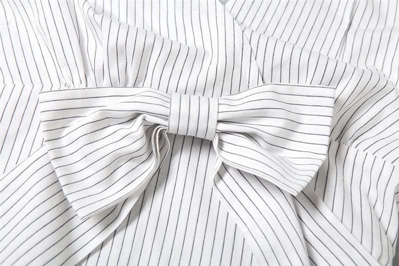 American Chic: Striped Halter Bow Top with Lace Trim – Effortless Fall Transition Style