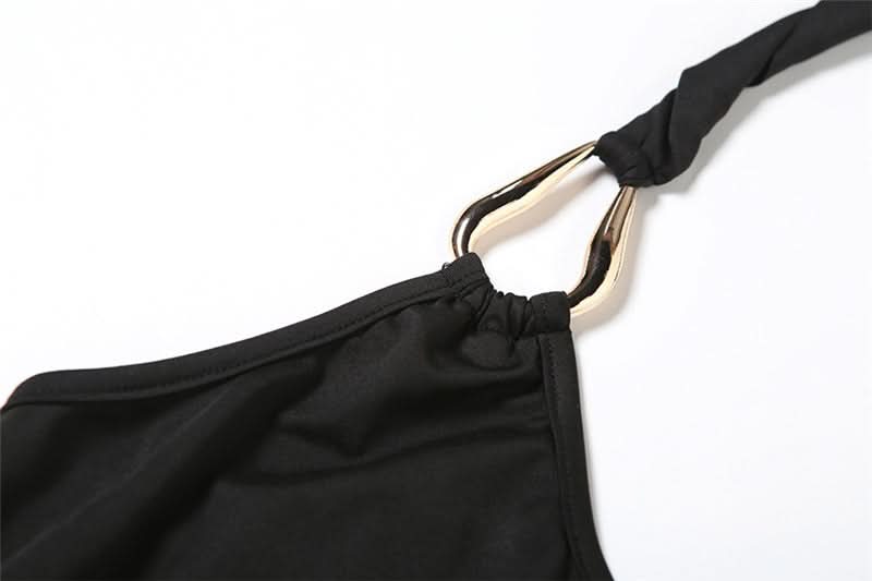 Sleek Black Halter Maxi Dress with Statement Ring Detail | Perfect for Fall & Holiday Glamour