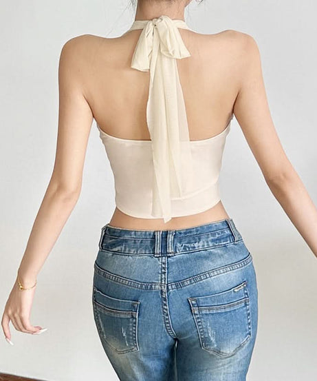 Trendsetting Black Halter Corset Top - Y2K Backless Bustier for Fall & Party Season