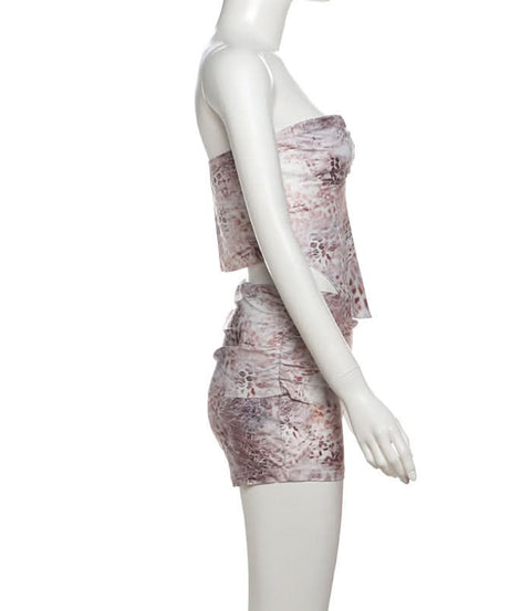 Wild Instincts: Luxe Abstract Animal Print Bustier & High-Waist Shorts Set - US Fall & Holiday Party Ready