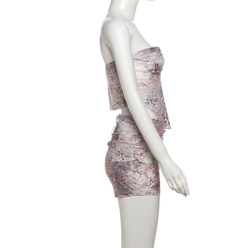 Wild Instincts: Luxe Abstract Animal Print Bustier & High-Waist Shorts Set - US Fall & Holiday Party Ready