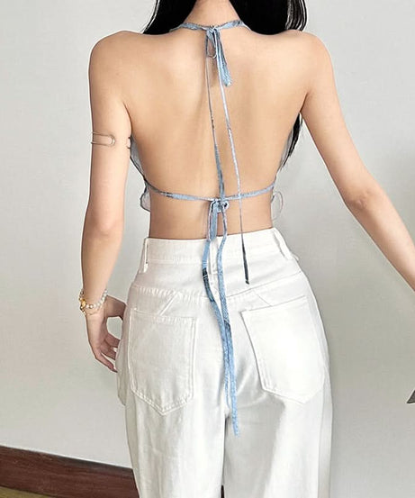 Ethereal Butterfly Halter Top - Y2K Backless Crop for Fall Festivities & Vacay Vibes