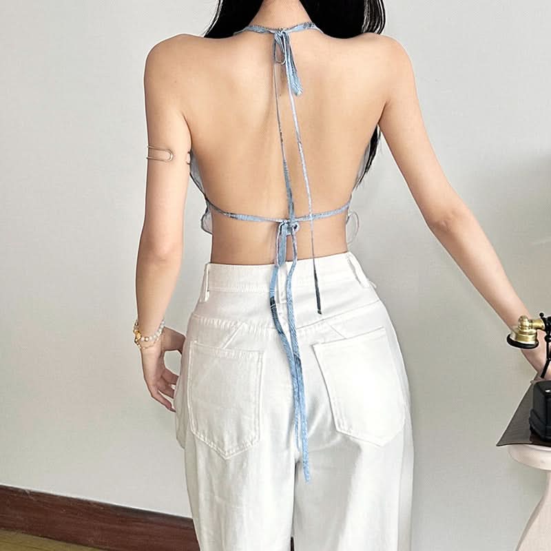 Ethereal Butterfly Halter Top - Y2K Backless Crop for Fall Festivities & Vacay Vibes