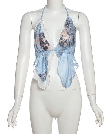 Ethereal Butterfly Halter Top - Y2K Backless Crop for Fall Festivities & Vacay Vibes
