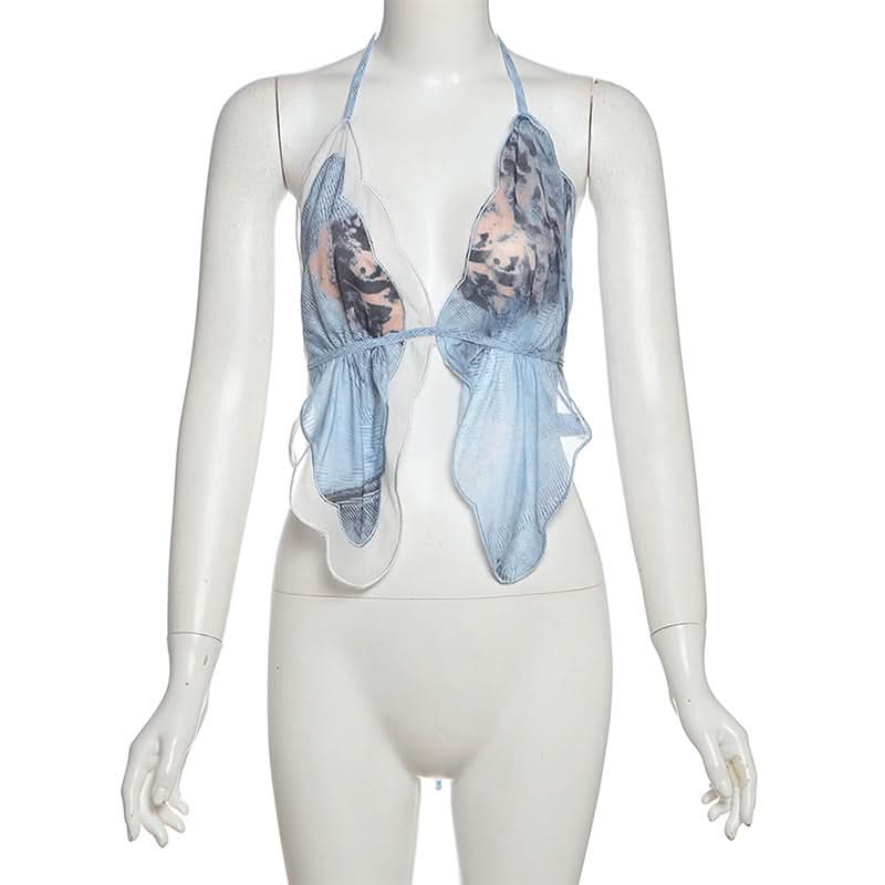 Ethereal Butterfly Halter Top - Y2K Backless Crop for Fall Festivities & Vacay Vibes