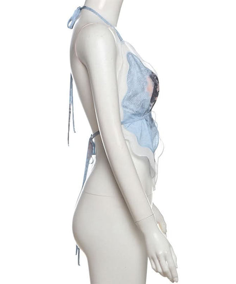 Ethereal Butterfly Halter Top - Y2K Backless Crop for Fall Festivities & Vacay Vibes