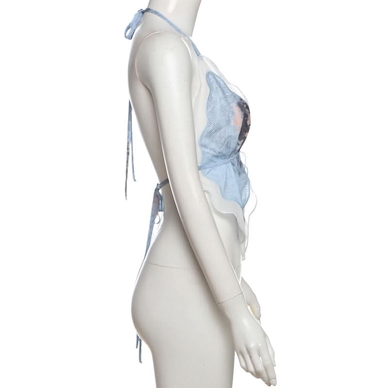 Ethereal Butterfly Halter Top - Y2K Backless Crop for Fall Festivities & Vacay Vibes