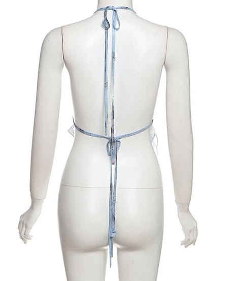 Ethereal Butterfly Halter Top - Y2K Backless Crop for Fall Festivities & Vacay Vibes