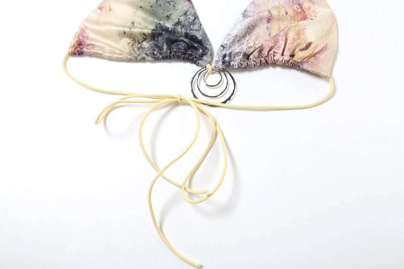 Escape the Chill: Trendy Abstract Halter Bikini & Sheer Lace-Up Sarong 3-Piece Set - Your Ultimate Resort & Cruise Ready Look