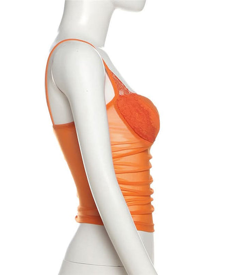 Spicy Sunset Mesh Bustier Cami - Lace Trim Going Out Top for Fall & Halloween