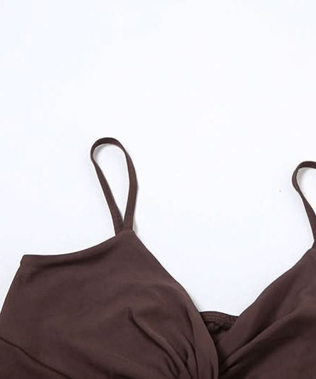 Cozy Chic Chocolate Brown Ruched Cami & Ruffle Shorts Lounge Set