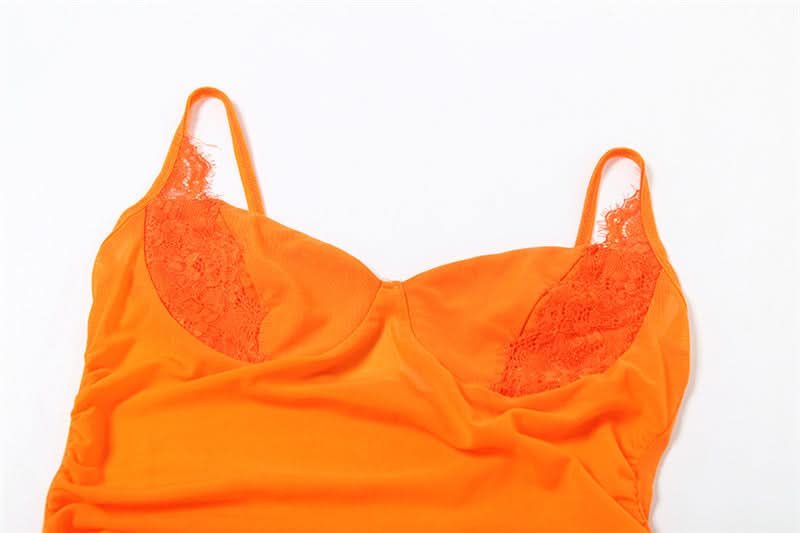 Spicy Sunset Mesh Bustier Cami - Lace Trim Going Out Top for Fall & Halloween