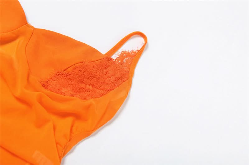 Spicy Sunset Mesh Bustier Cami - Lace Trim Going Out Top for Fall & Halloween