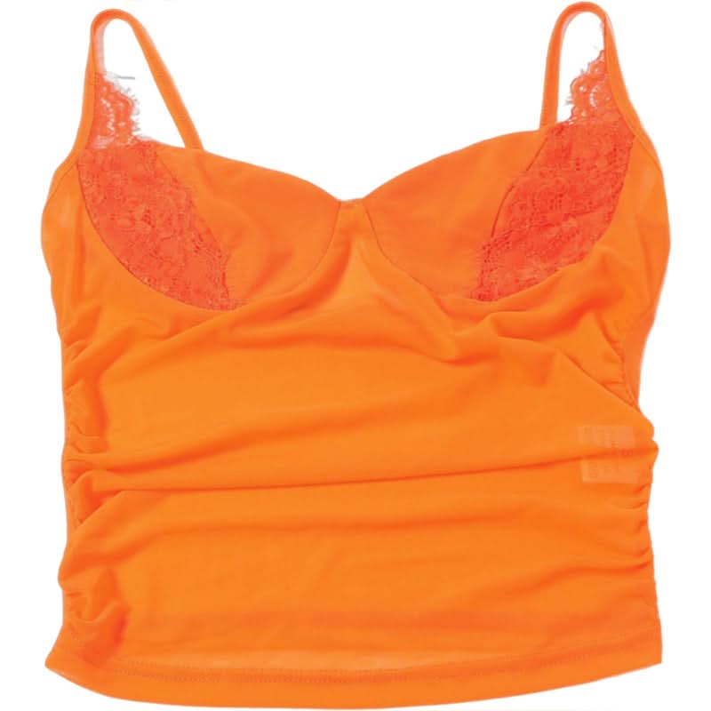 Spicy Sunset Mesh Bustier Cami - Lace Trim Going Out Top for Fall & Halloween