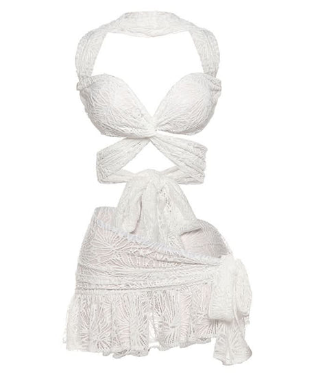 Stunning White Lace Criss-Cross Crop Top & Ruffled Mini Skirt Set - Your Ultimate Resort & Holiday Escape Look