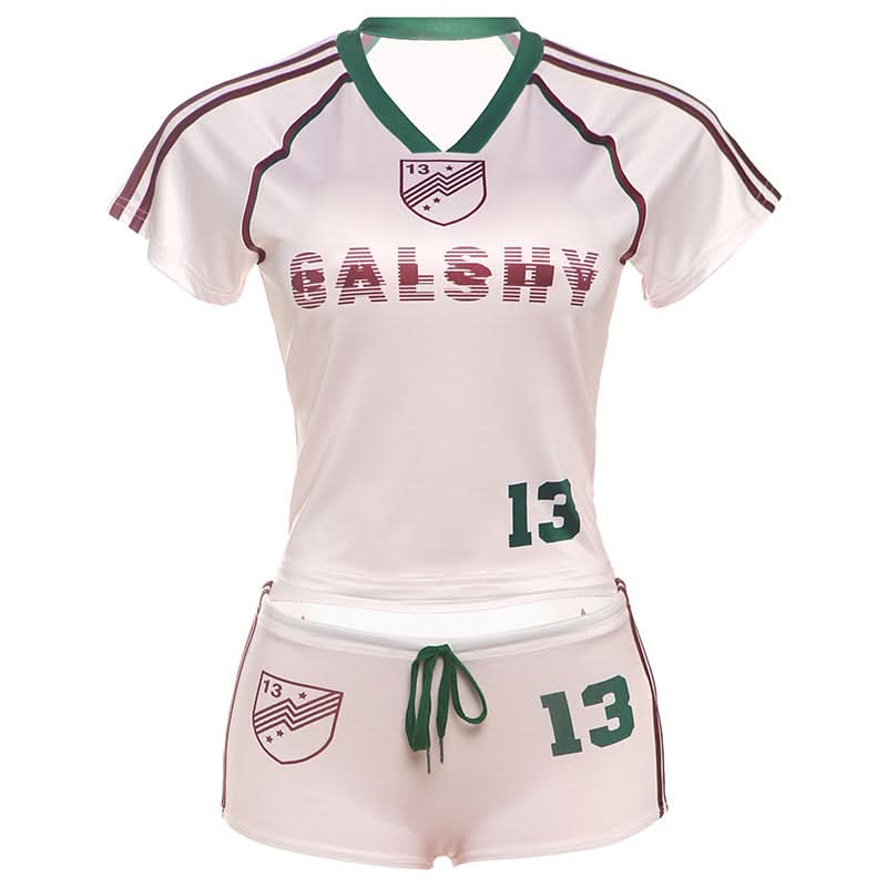 GALSHY Lucky 13 Women's Sporty Short Set - V-Neck Top & Athletic Shorts | Perfect for Fall Game Day & Lounge Comfort