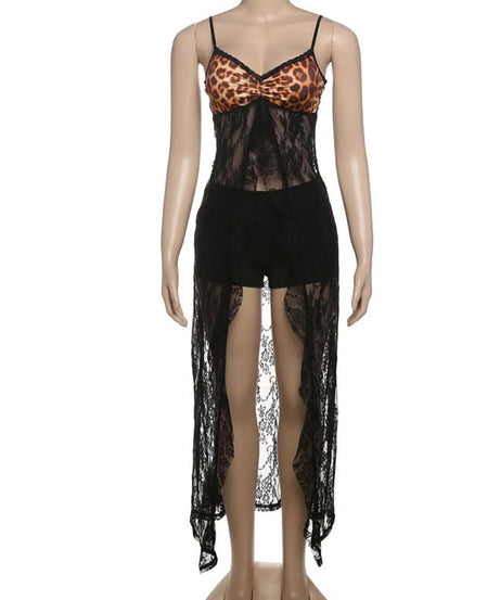 Sizzling Leopard & Lace Maxi Overlay Shorts Set - Perfect for Fall Nights & Vacation Escapes