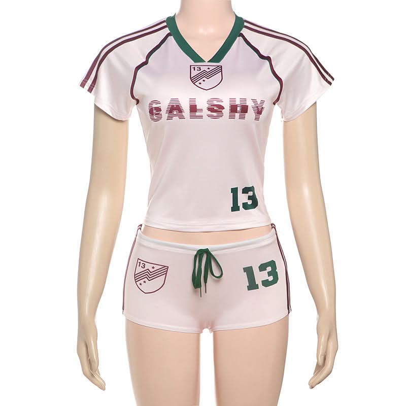 GALSHY Lucky 13 Women's Sporty Short Set - V-Neck Top & Athletic Shorts | Perfect for Fall Game Day & Lounge Comfort