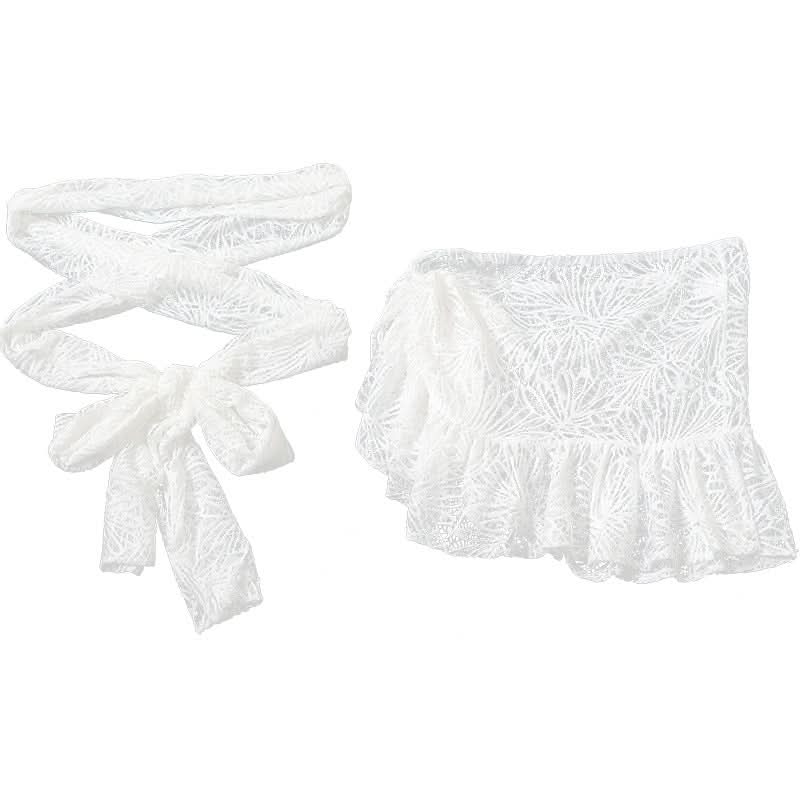 Stunning White Lace Criss-Cross Crop Top & Ruffled Mini Skirt Set - Your Ultimate Resort & Holiday Escape Look