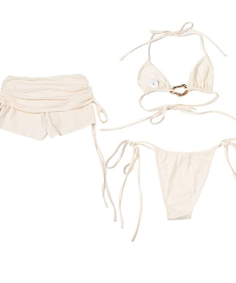 Chic Halter Tie-Side Ruched Shorts Set - Your Go-To for Fall Vacations & Winter Getaways