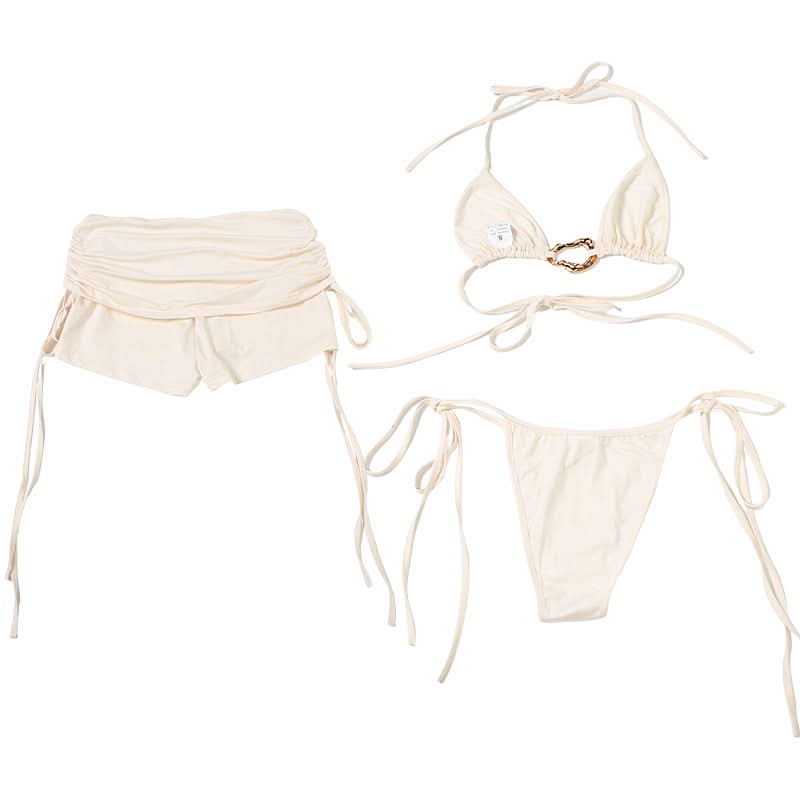 Chic Halter Tie-Side Ruched Shorts Set - Your Go-To for Fall Vacations & Winter Getaways