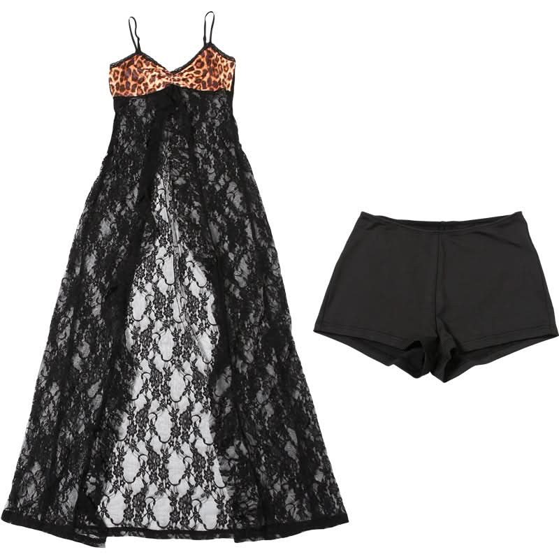 Sizzling Leopard & Lace Maxi Overlay Shorts Set - Perfect for Fall Nights & Vacation Escapes