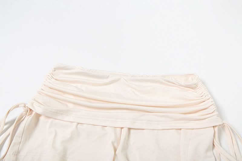 Chic Halter Tie-Side Ruched Shorts Set - Your Go-To for Fall Vacations & Winter Getaways