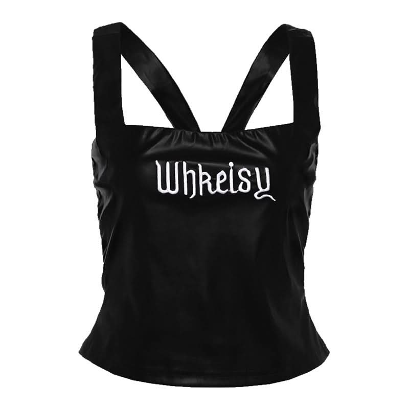 Whkeisy Faux Leather Strappy Cami Top | Edgy Fall Fashion & Halloween Chic