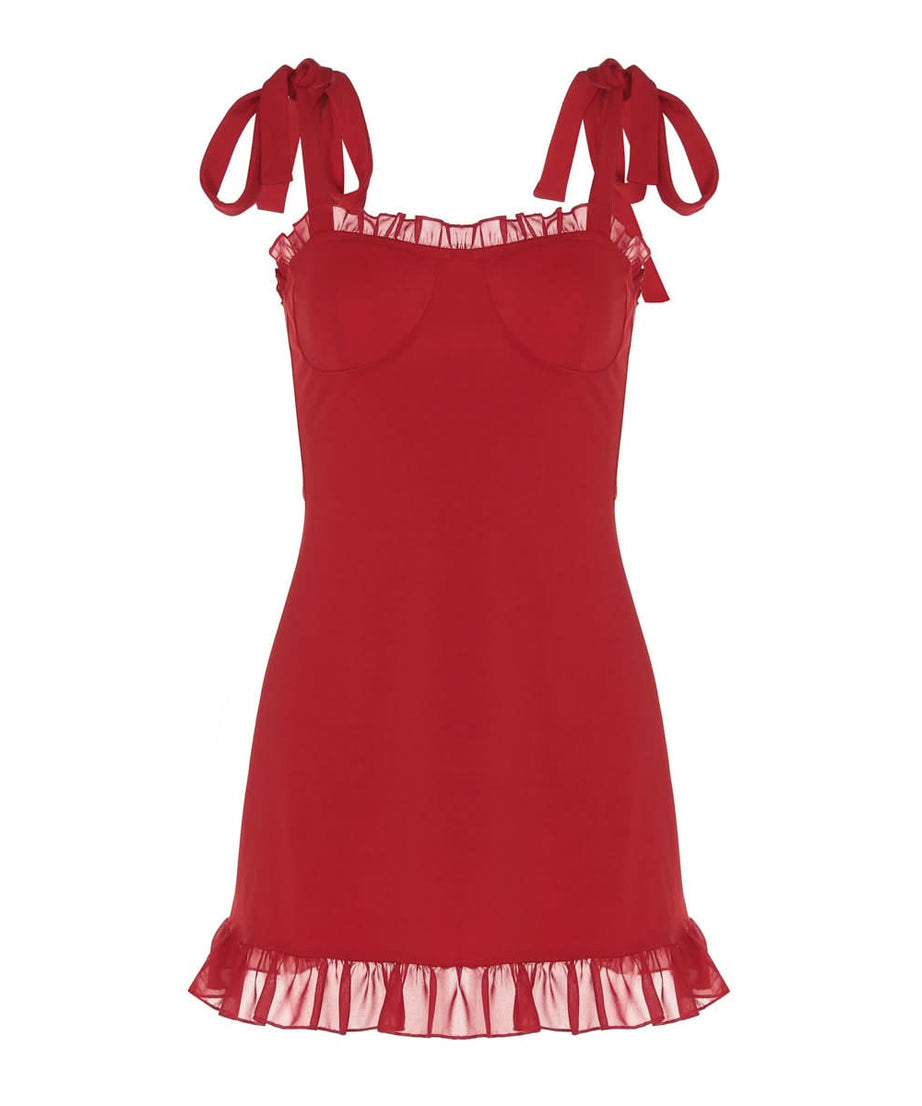 Siren Red Ruffle Tie-Strap Mini Dress - Your Essential Fall Date Night & Holiday Party Look
