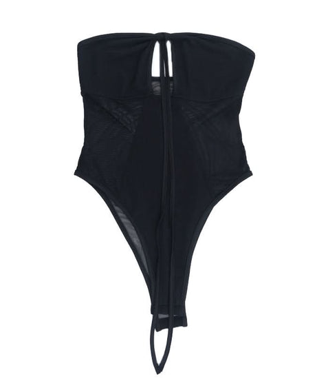 Sultry Black Halter Mesh Bodysuit | Daring Cutout & Sheer Panels - Perfect for Fall Nights & Halloween!