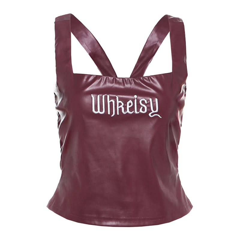 Whkeisy Faux Leather Strappy Cami Top | Edgy Fall Fashion & Halloween Chic