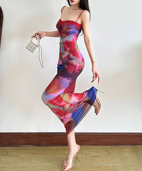 Watercolor Bloom Mesh Maxi Dress with Lace Bustier - Your Fall/Winter Gala & Holiday Party Statement