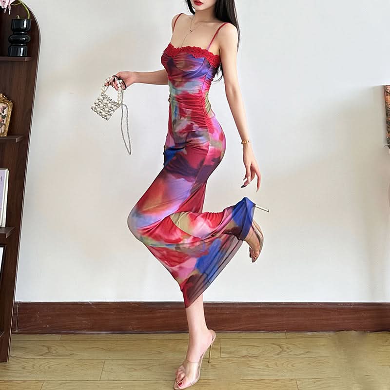 Watercolor Bloom Mesh Maxi Dress with Lace Bustier - Your Fall/Winter Gala & Holiday Party Statement