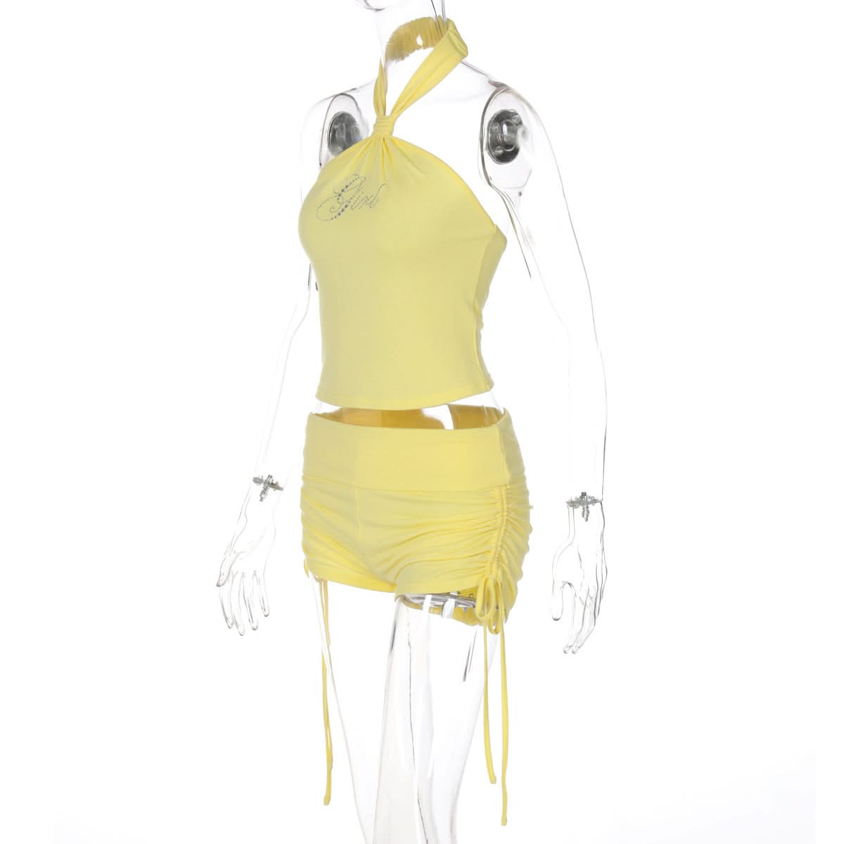 Sparkling Diva Yellow Halter & Drawstring Shorts Set – Your Chic Y2K Resort & Sunshine Lounge Essential