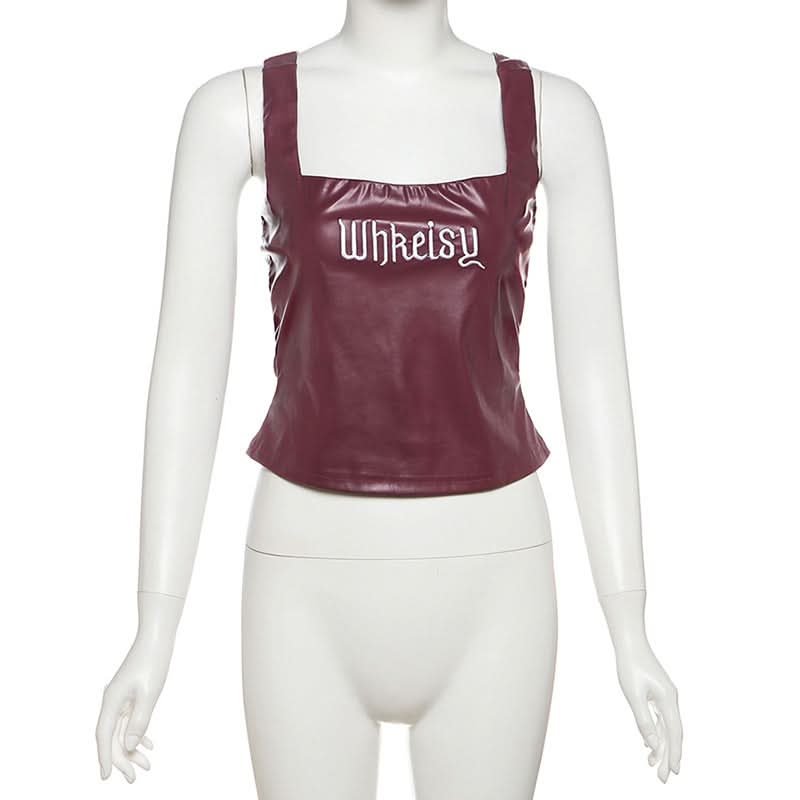 Whkeisy Faux Leather Strappy Cami Top | Edgy Fall Fashion & Halloween Chic