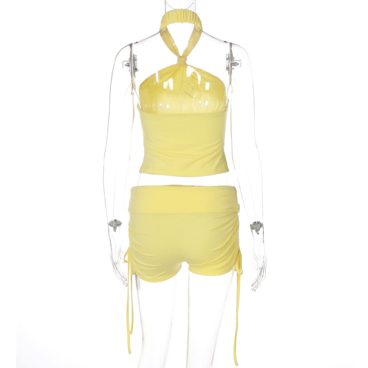 Sparkling Diva Yellow Halter & Drawstring Shorts Set – Your Chic Y2K Resort & Sunshine Lounge Essential