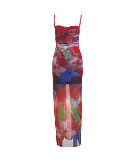 Watercolor Bloom Mesh Maxi Dress with Lace Bustier - Your Fall/Winter Gala & Holiday Party Statement