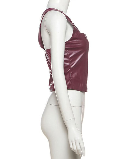 Whkeisy Faux Leather Strappy Cami Top | Edgy Fall Fashion & Halloween Chic