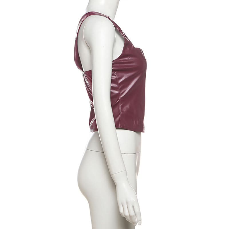Whkeisy Faux Leather Strappy Cami Top | Edgy Fall Fashion & Halloween Chic