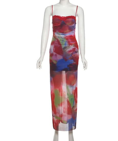 Watercolor Bloom Mesh Maxi Dress with Lace Bustier - Your Fall/Winter Gala & Holiday Party Statement