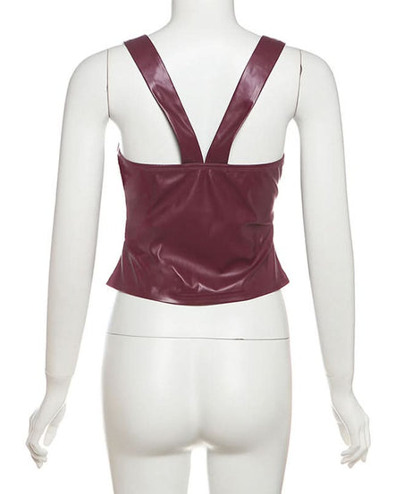 Whkeisy Faux Leather Strappy Cami Top | Edgy Fall Fashion & Halloween Chic
