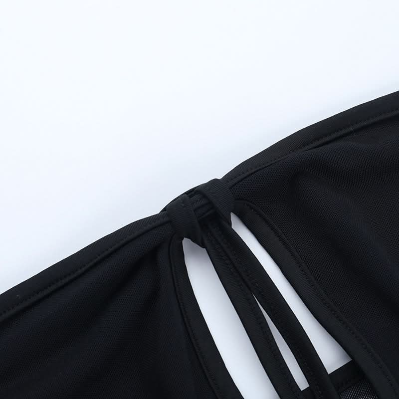 Sultry Black Halter Mesh Bodysuit | Daring Cutout & Sheer Panels - Perfect for Fall Nights & Halloween!