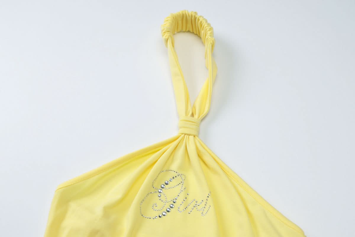 Sparkling Diva Yellow Halter & Drawstring Shorts Set – Your Chic Y2K Resort & Sunshine Lounge Essential