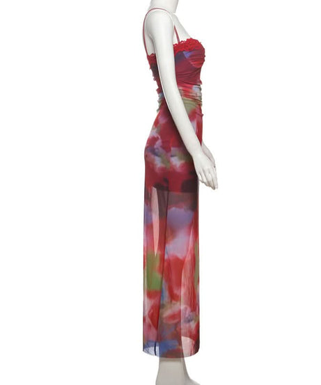 Watercolor Bloom Mesh Maxi Dress with Lace Bustier - Your Fall/Winter Gala & Holiday Party Statement