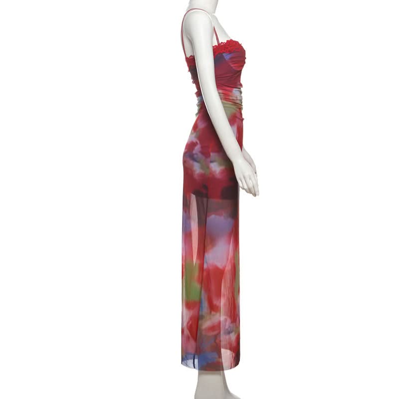 Watercolor Bloom Mesh Maxi Dress with Lace Bustier - Your Fall/Winter Gala & Holiday Party Statement
