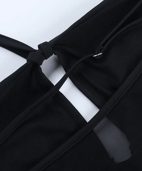 Sultry Black Halter Mesh Bodysuit | Daring Cutout & Sheer Panels - Perfect for Fall Nights & Halloween!