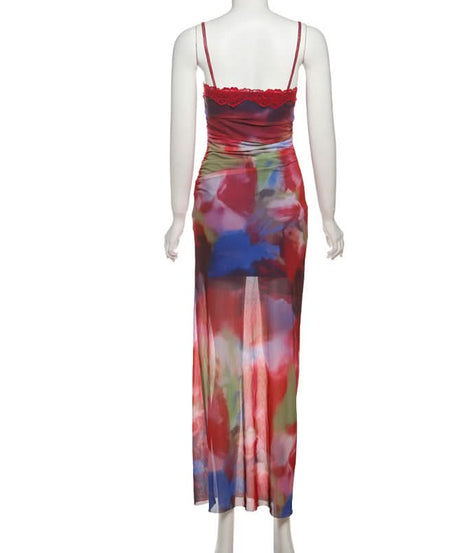 Watercolor Bloom Mesh Maxi Dress with Lace Bustier - Your Fall/Winter Gala & Holiday Party Statement
