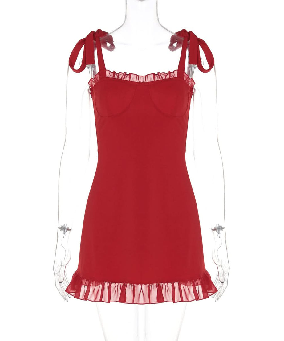 Siren Red Ruffle Tie-Strap Mini Dress - Your Essential Fall Date Night & Holiday Party Look