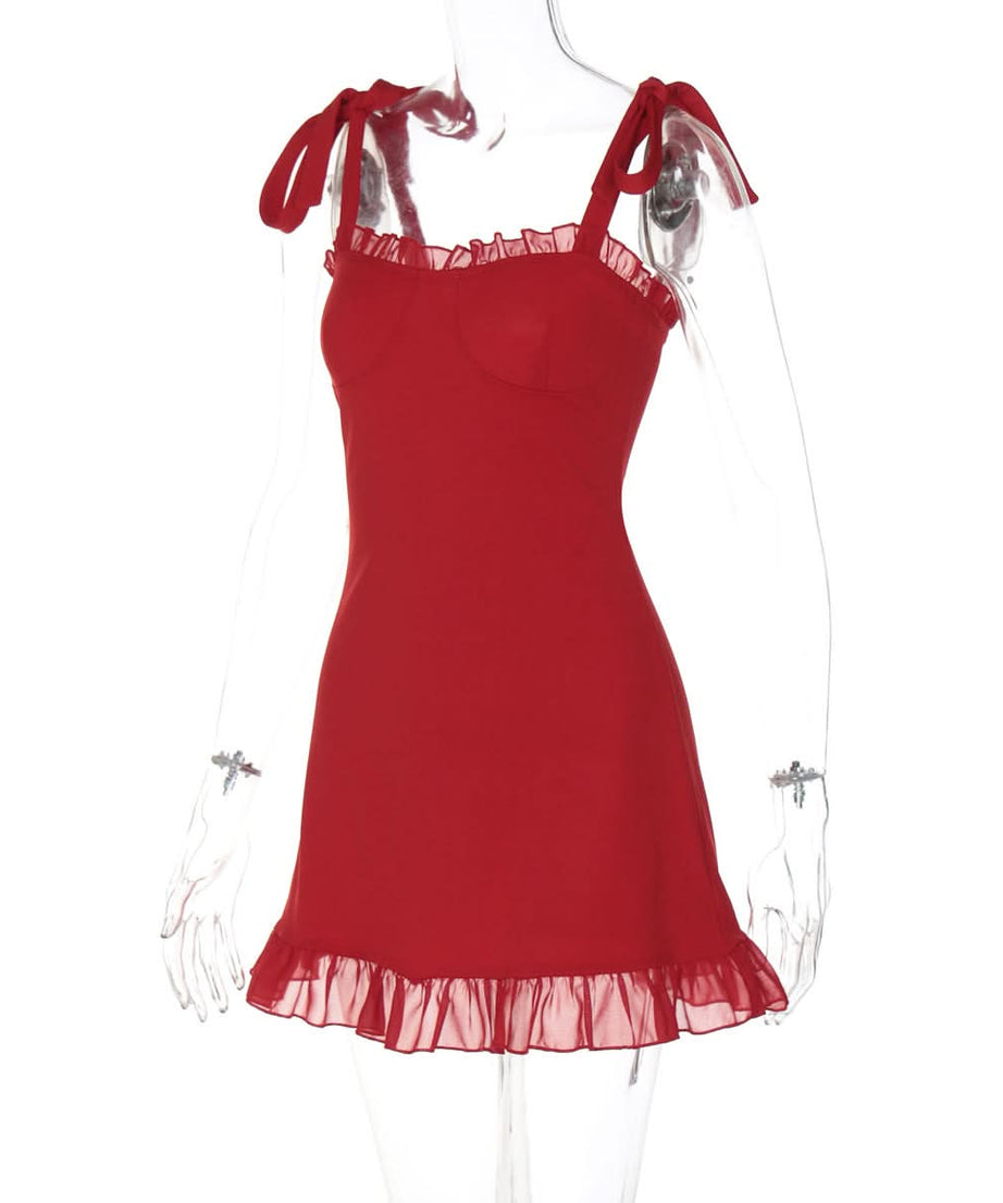Siren Red Ruffle Tie-Strap Mini Dress - Your Essential Fall Date Night & Holiday Party Look