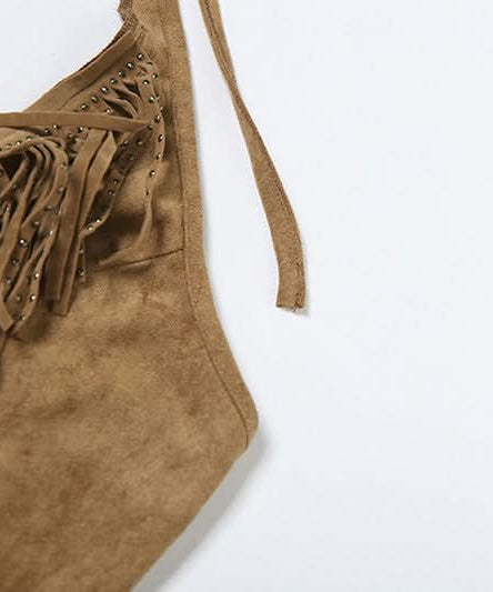 Western Chic Suede-Look Fringe Halter Vest Top - Boho Button Front Fall Fashion